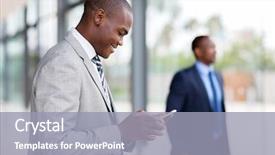  Presentation with smart - Colorful slide set enhanced with black people jobs - african businessman using smart phone backdrop and a  colored foreground