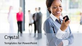  Presentation with african woman - Presentation design consisting of black people jobs - happy african american career woman background and a light blue colored foreground