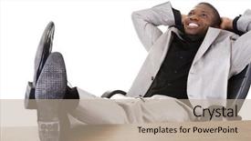  Presentation with business intelligence white robotic arm - Presentation theme having black people jobs - happy successful businesman background and a coral colored foreground