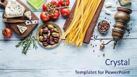  Presentation with pasta - Presentation theme enhanced with black pepper - pasta ingredients cherry-tomatoes spaghetti pasta background and a  colored foreground