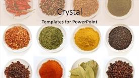  Presentation with spices - Colorful presentation design enhanced with black pepper - variety of different spices backdrop and a coral colored foreground