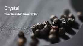  Presentation with black - Theme with black peppercorns on wooden table background and a gray colored foreground