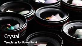  Presentation with illustration of a camera lens - PPT layouts having black photo - modern camera lenses with reflections background and a black colored foreground