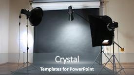  Presentation with flash - PPT theme enhanced with black photo - studio flash on grey background background and a gray colored foreground