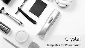  Presentation with shaving - Audience pleasing slide deck consisting of black photo shaving set with equipment tools and foam isolated on white backdrop and a white colored foreground