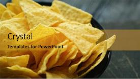  Presentation with nachos - Theme having black plate full of crunchy background and a gold colored foreground