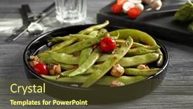  Presentation with green plate - Amazing presentation having black plate with delicious green beans mushrooms and cherry tomatoes on table backdrop and a tawny brown colored foreground