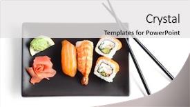  Presentation with chopsticks - Beautiful theme featuring black plate with sushi backdrop and a white colored foreground