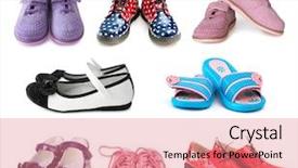 Presentation with shoes - Amazing presentation design having black platform - collage of different kids shoes backdrop and a coral colored foreground