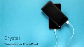 Presentation with power bank - Cool new presentation with black power bank charges smartphone isolated on blue background backdrop and a light blue colored foreground
