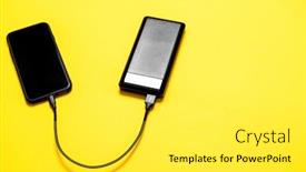  Presentation with power bank - Beautiful PPT theme featuring black-power-bank-charges-smartphone backdrop and a white colored foreground