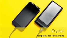  Presentation with power bank - Theme featuring black-power-bank-charges-smartphone background and a yellow colored foreground