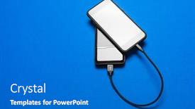  Presentation with power bank - Cool new slide deck with black-power-bank-charges-smartphone backdrop and a teal colored foreground