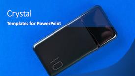 Presentation with power bank - PPT theme enhanced with black-power-bank-charges-smartphone background and a cobalt blue colored foreground
