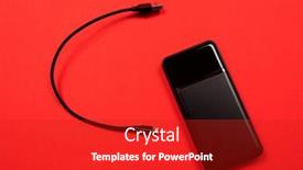  Presentation with power bank - Slides with black-power-bank-charges-smartphone background and a crimson colored foreground