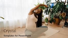  Presentation with black woman - PPT layouts having black-pregnant-woman-doing-exercise and a coral colored foreground