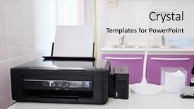  Presentation with black paper - Audience pleasing presentation design consisting of black printer and paper closeup backdrop and a light gray colored foreground