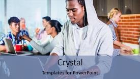  Presentation with coding - Beautiful PPT layouts featuring black programmer in lounge backdrop and a teal colored foreground