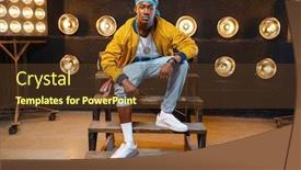  Presentation with rapper - Cool new slide deck with black rapper in cap sitting on the steps backdrop and a tawny brown colored foreground