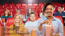  Presentation with red movie - Presentation theme with black red stripes - cinema fast food and entertainment background and a coral colored foreground