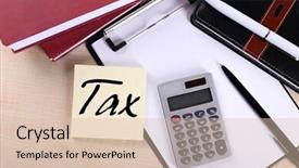  Presentation with monetary supply - PPT theme enhanced with black red tax - office supply on wooden background background and a  colored foreground