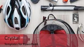  Presentation with rubber gloves - Slide set enhanced with black rubber gloves - cyclist accessories on wooden background background and a red colored foreground