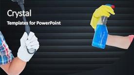  Presentation with bathroom - Slides consisting of black rubber gloves - digital composite of hands background and a wine colored foreground