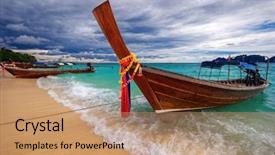  Presentation with black sea - Audience pleasing slides consisting of black sand - boats in the tropical sea backdrop and a  colored foreground