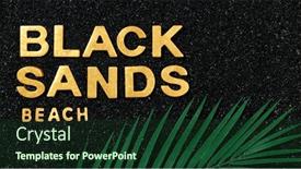  Presentation with black - Slide deck consisting of black-sands-beach-golden-letters background and a tawny brown colored foreground