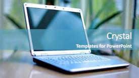  Presentation with desk - PPT layouts having black screen - thin laptop on office desk background and a teal colored foreground