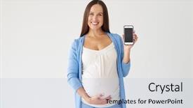  Presentation with pregnant woman - Slide deck featuring black screen over white background background and a light blue colored foreground