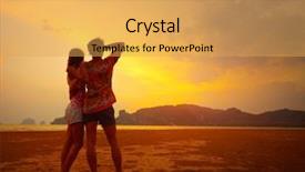  Presentation with sunset beach - PPT theme featuring black sea sand - young couple standing background and a yellow colored foreground