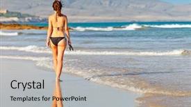  Presentation with being a single woman - Beautiful theme featuring black sea sand - young woman on the beach backdrop and a  colored foreground