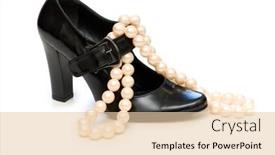  Presentation with black pearl - Audience pleasing theme consisting of black shoe and pearl necklace isolated on white backdrop and a lemonade colored foreground