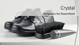  Presentation with leather shoes - Colorful theme enhanced with black shoes with polishing brush backdrop and a white colored foreground