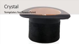  Presentation with silk - PPT theme enhanced with black silk hat isolated over white background and a light gray colored foreground
