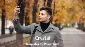  Presentation with black man - Slide deck featuring black smartphone while walking along background and a  colored foreground