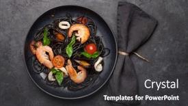  Presentation with spaghetti - Theme with black-spaghetti-pasta-with-seafood background and a dark gray colored foreground