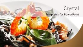  Presentation with spaghetti - Presentation theme featuring black spaghetti with seafood isolated on white background background and a sky blue colored foreground