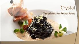 Presentation with spaghetti - Beautiful slides featuring black spaghetti with skewered seafood backdrop and a cream colored foreground