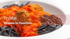  Presentation with spaghetti - Presentation design enhanced with black-spaghetti-with-tomato-sauce background and a red colored foreground