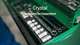  Presentation with car service - Presentation theme enhanced with black spanner - car service tool box professional background and a forest green colored foreground