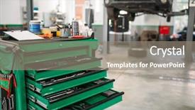  Presentation with car service - Slides having black spanner - car service tool box background and a gray colored foreground