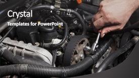  Presentation with engine - Beautiful presentation design featuring black spanner - close-up of hand repairing car backdrop and a dark gray colored foreground