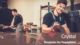  Presentation with mechanic repair - Theme featuring black spanner - professional car mechanic replace tire background and a coral colored foreground