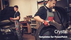  Presentation with mechanic repair - Amazing presentation theme having black spanner - professional car mechanic replace tire backdrop and a wine colored foreground