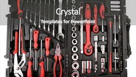  Presentation with tools - Slide deck having black spanner - set of tools in box background and a dark gray colored foreground