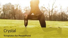  Presentation with prosthetic leg - Slide deck with black sportswear doing lung background and a gold colored foreground