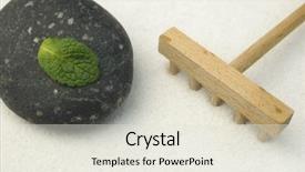  Presentation with meditation green - Amazing presentation having black stone and green leaf with a wooden rake on white sand of a zen garden symbol of life and meditation backdrop and a sky blue colored foreground