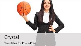  Presentation with black men in suit - Presentation theme consisting of black suit holding a basketball background and a light gray colored foreground